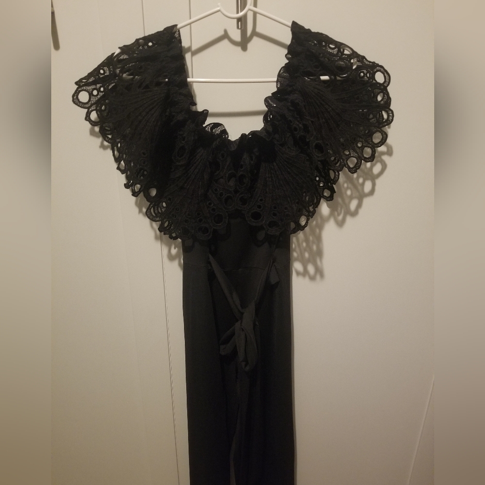 Elegant Black Lace Ruffle Jumpsuit